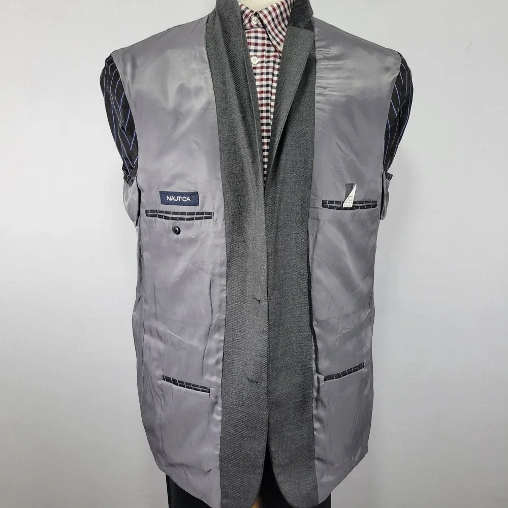 Nautcia Men's Sport Coat Blazer‎ Two Button Gray Flannel Twill Lambs Wool 46L